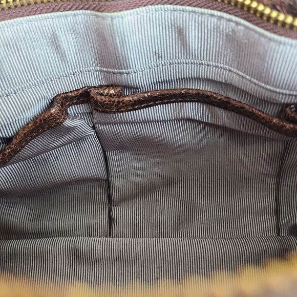 Elliott Lucca Bag Shoulder Handbag Leather Distressed Maroon Gold Hardware Braid - Picture 15 of 15